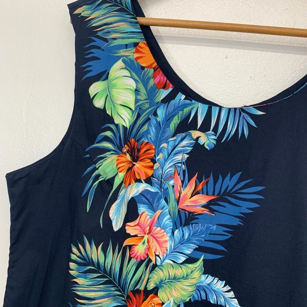 Hawaii Hangover Maxi Tropical Dress  3XL Navy Blue  Floral 100%  Cotton  New